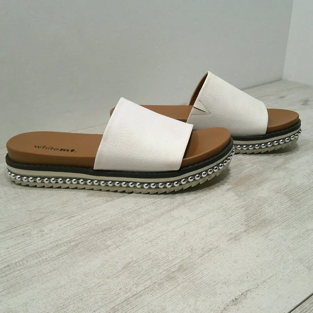 White Mt. Mountain Bronte Studded Platform Slide Mule Sandals Size 5.5 M